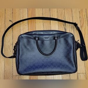 Coach Beckett Structured Brief Case In Signature Canvas Leather Black & Burgundy